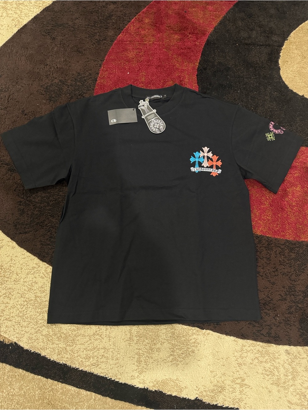 Chrome Hearts White Long-Sleeve Tee with Colorful Chest Graphic